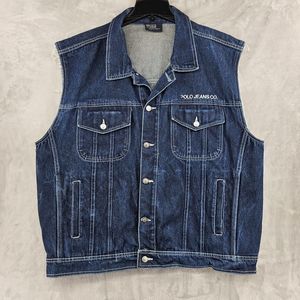 Vintage Polo Jeans Ralph Lauren Denim Vest Mens 2XL USA MADE Biker Vest